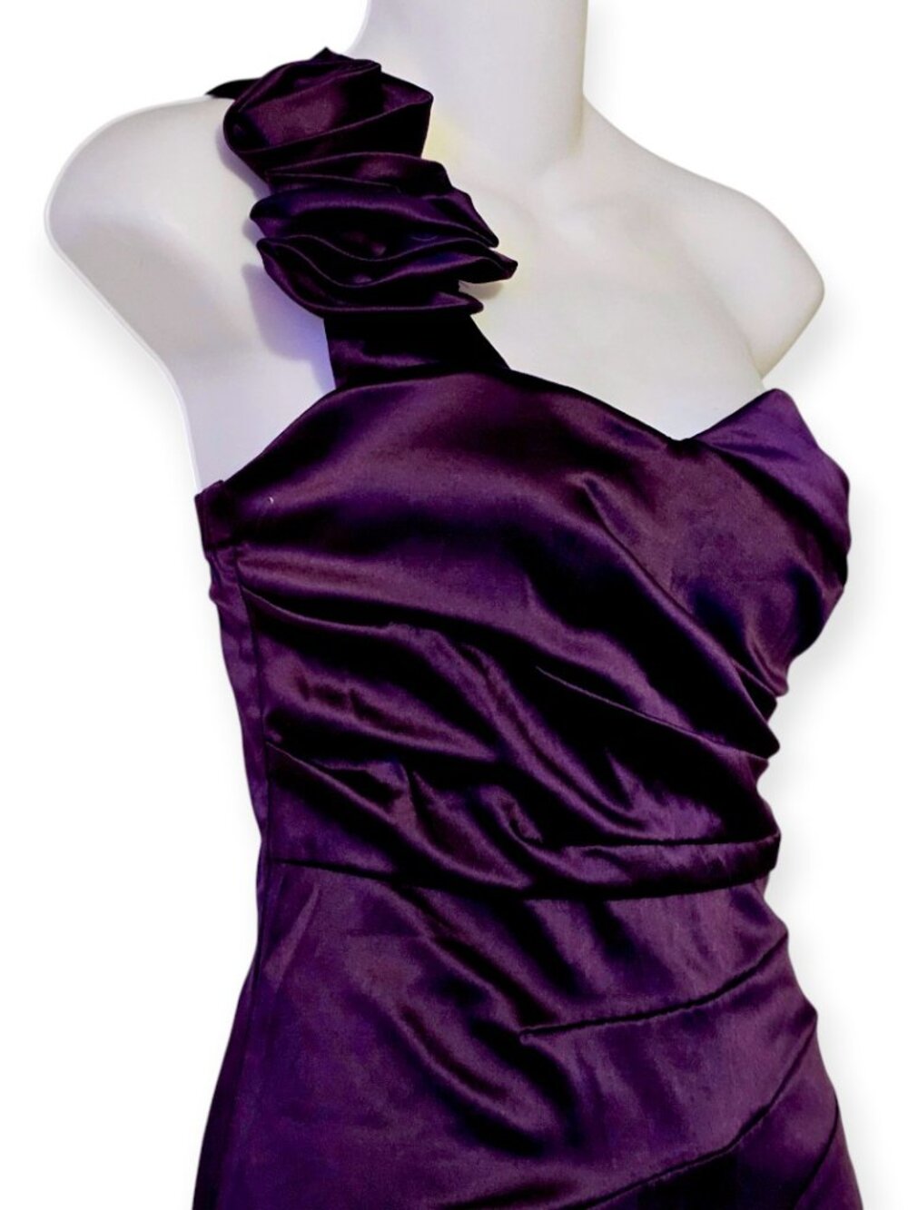 NWT April Shakira Satin Mini Dress Women’s Medium Purple One Shoulder Formal - Picture 5 of 10